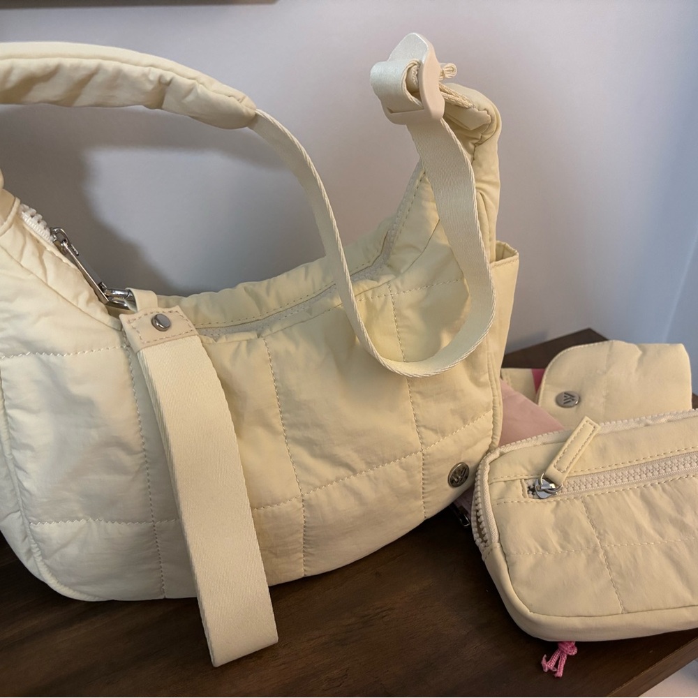 Westbronco crescent puffer shoulder bag purse cream with wallet pouches straps